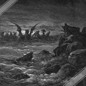 Póster de Gustave Doré, impresión de la Visión de las Cuatro Bestias de Daniel, de La Grand Bible de Tours, 1866. Envíos nacionales (Reino Unido, UE, EE. UU.).