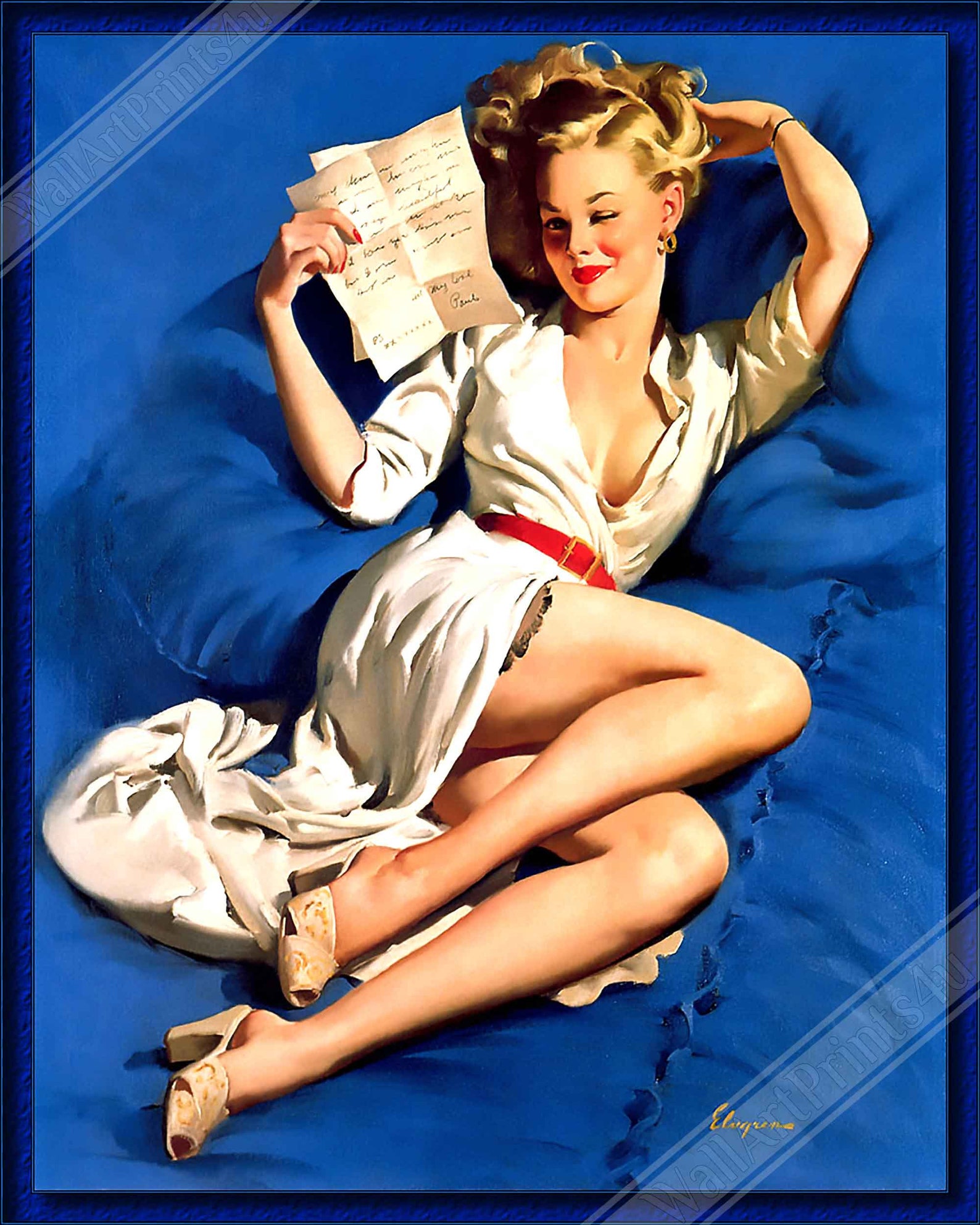 Vintage Pin up Girl Poster Love Letter Gil Elvgren Etsy