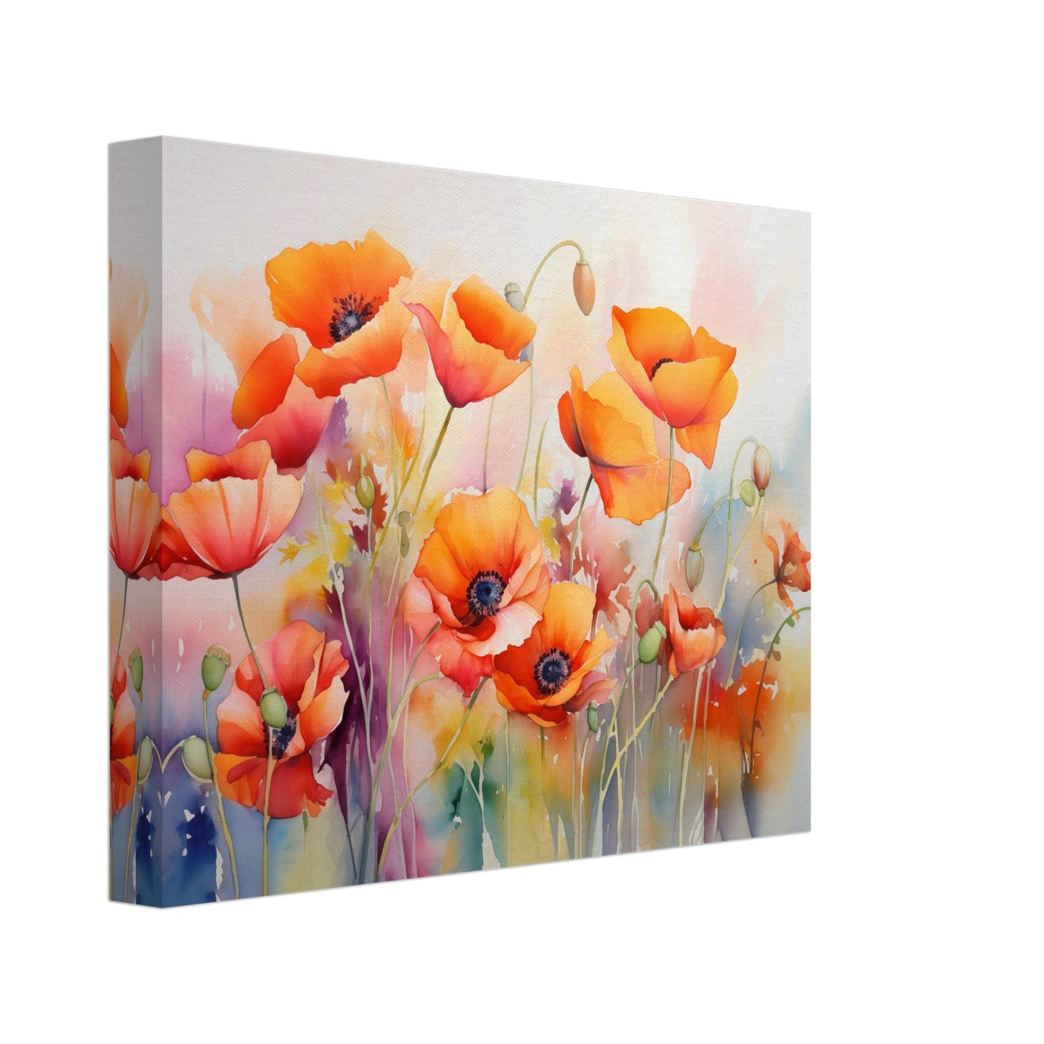 Impresión en lienzo de amapolas en acuarela: arte floral para pared