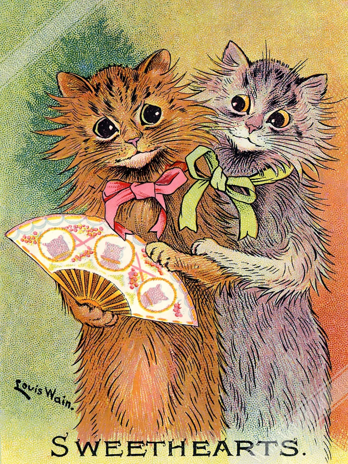 Louis Wain Print Sweethearts Cats Louis Wain Cat Poster Etsy