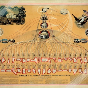 Federal Government Diagram Poster: Historic American Union Print From ...