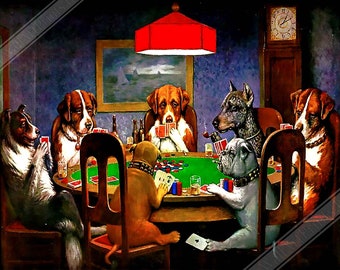 Friend In Need Poster, Dogs Playing Poker Poster - Friend In Need Print - Cassius Marcellus Coolidge UK, EU USA Domestic Shipping