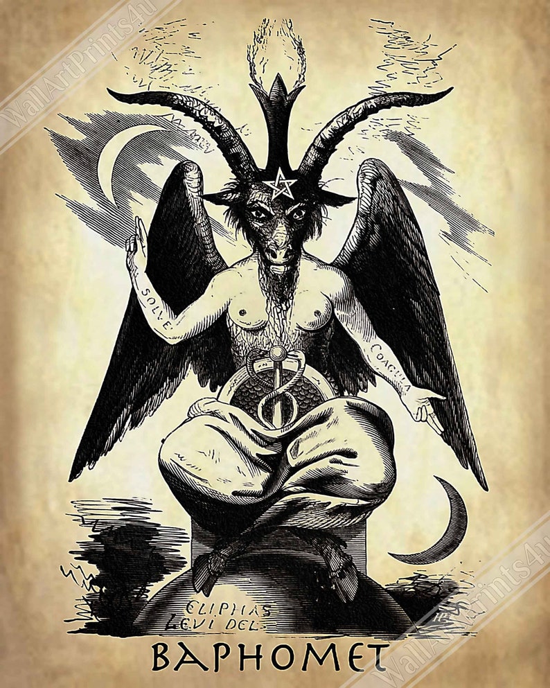 Baphomet Poster, Parchment Devil Halloween Wall Art, Satanic Goat Giant Poster, Lucifer Devil Poster Art UK, EU USA Domestic Shipping image 1