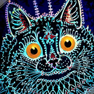 Louis Wain Cat Poster, Gothic Psychedelic Cat - Louis Wain Print UK, EU USA Domestic Shipping