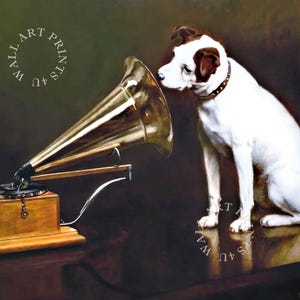 His Masters Voice Nipper HMV Dog Vintage Wall Art con cornice, decorazione per grammofono retrò