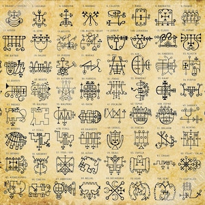 Goetia Sigils Poster - Goetia Demons Poster - Goetia Symbols Print Aged Parchment - For Conjuration Of Demons UK, EU USA Domestic Shipping