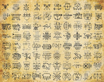 Goetia Sigils Poster - Goetia Demons Poster - Goetia Symbols Print Aged Parchment - For Conjuration Of Demons UK, EU USA Domestic Shipping