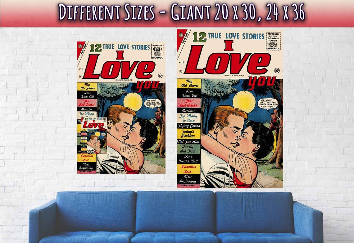 I Love You Poster Print Comic Strip Vintage Valentine Romance - Etsy