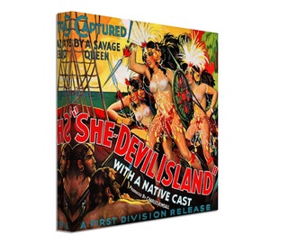 She Devil Canvas, She Devil Island Vintage Horror Movie Canvas 1936 Canvas Film Art - Ramon Pereda, Adriana Lamar