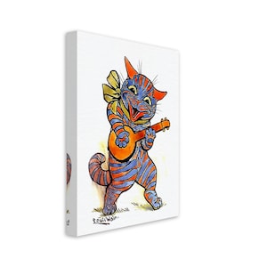 Louis Wain Canvas - Cat With Lute - Louis Wain Cat Canvas Print UK, EU USA Domestic Shipping