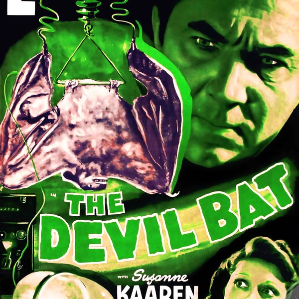 The Devil Bat Poster, Vintage Horror Movie Poster 1940 Poster Film Art - Bela Lugosi, Suzanne Kaaren UK, EU USA Domestic Shipping