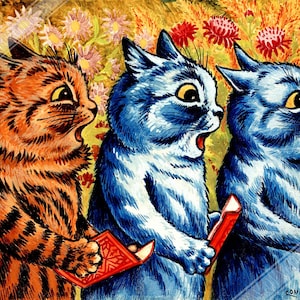 Stampa di Louis Wain - 3 gatti che cantano - Poster del gatto di Louis Wain, spedizione nazionale nel Regno Unito, nell'UE e negli Stati Uniti