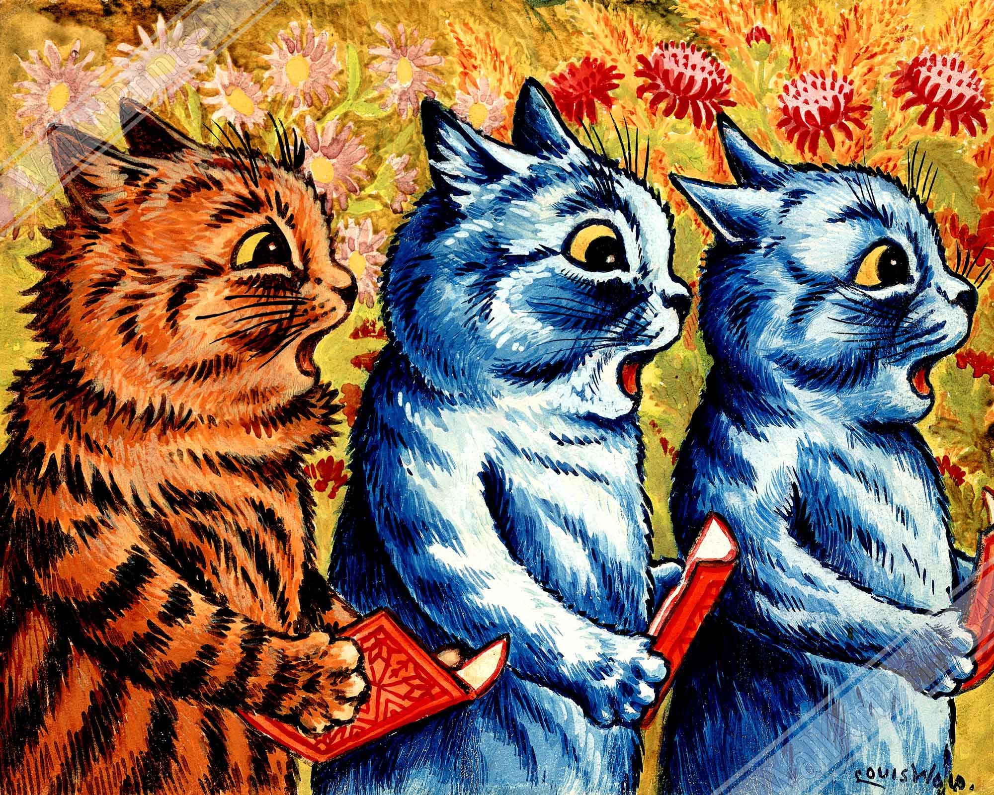Louis Wain Print 3 Katten zingen Louis Wain Cat Poster Etsy