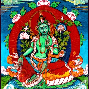 Goddess Tara Poster, Mother Of All Buddhas, Tibetan Goddess Green Tara Print, Goddess Tara Mantra Meditation UK, EU USA Domestic Shipping