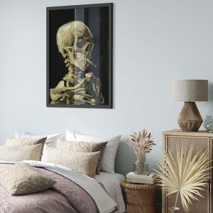 Van Gogh Skeleton With A Cigarette Framed - Skull With A Burning Cigarette Framed Print