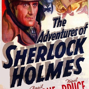Sherlock Holmes Movie Poster, Vintage Movie Poster 1939 Poster Film Art - Basil Rathbone, Nigel Bruce UK, EU USA Domestic Shipping