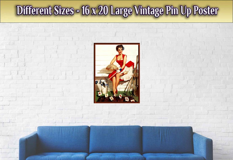 Pin Up Girl Poster, Gil Elvgren, Gardening With Hoe Vintage Art Retro Pin Up Girl Print Late 1940'S 1950'S image 3