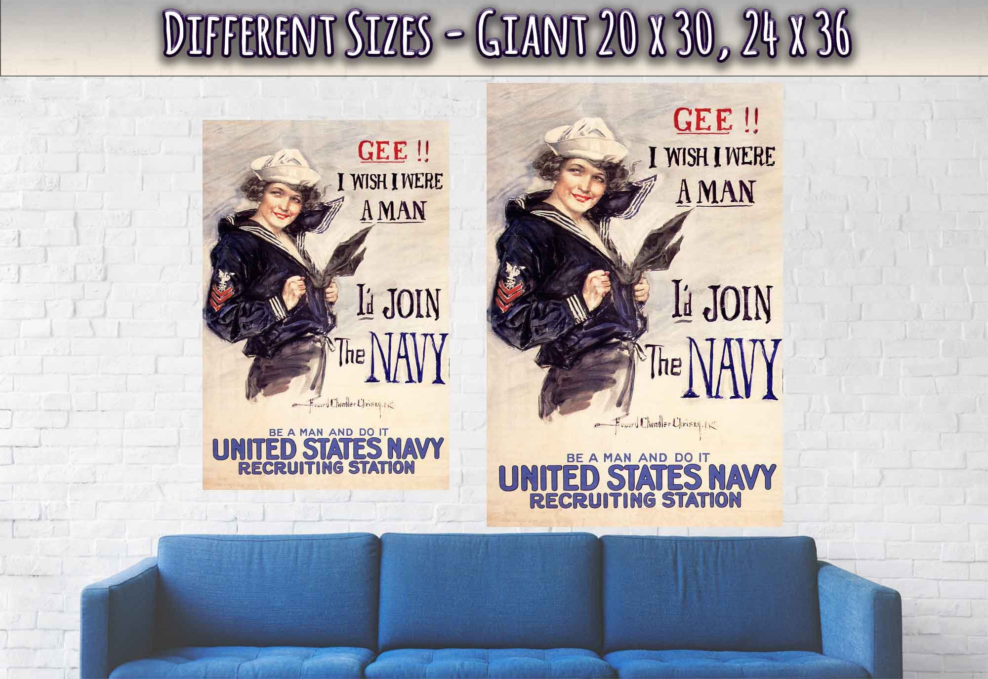 第一次世界大戦の海軍募集ポスター「男だったらよかったのに」 - Etsy 日本