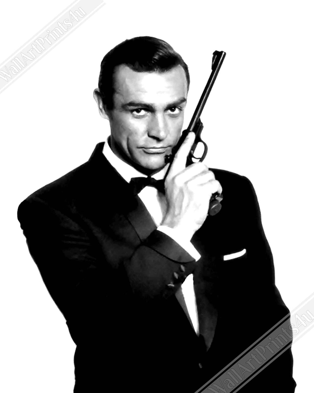 Sean Connery Poster, James Bond With Gun Poster, Vintage Photo Portrait