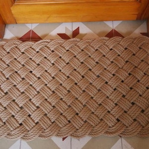 Handmade 30&quot; x 19&quot; Welcome Doormat - Traditional Sailor Knot Jute Rope Mat - Nautical Rope Doormat - Beach House Doormat - Farmhouse Doormat