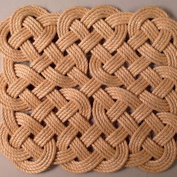 Handmade Holiday Nautical Doormat 26" x 22" Unique Traditional Sailor Knot - Washable Sisal Hemp Rope Mat - Beach House Doormat - 66x56cm -