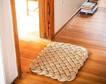 Handmade Nautical Doormat 30" x 23" Traditional Sailor Knots - Washable Sisal Hemp Rope Doormat - Beach House Doormat - Business Doormat -