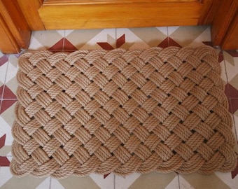 Handmade 30" x 19" Welcome Doormat - Traditional Sailor Knot Jute Rope Mat - Nautical Rope Doormat - Beach House Doormat - Farmhouse Doormat