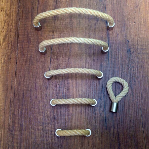 Brass & Jute Rope Drawer Pulls. For Drawers, Doors and Cupboards. Scandinavian Drawer Pulls.  Nautical Pulls. Beach Decor. Farmhouse Knobs