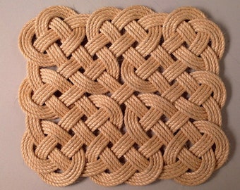 Handmade Holiday Nautical Doormat 26" x 22" Unique Traditional Sailor Knot - Washable Sisal Hemp Rope Mat - Beach House Doormat - 66x56cm -