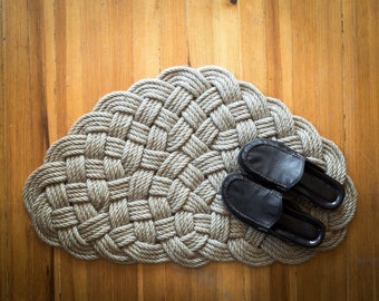 The Half-Moon Jute Rug | 33" x 20" Nautical Semi-Circle Mat | Artisan Hand-Woven Entryway Decor.