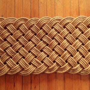 Nautical Welcome Doormat 33&quot; x 19&quot; Handmade Sisal Rope Mat - Washable Beach House Doormat - Farmhouse Doormat - Traditional Knots Desing -