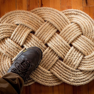 Nautical Ocean Plait Doormat 33&quot; x 22&quot; Handmade Outdoor Washable Sisal Rope Mat - Traditional Knot Art - Beach House & Farmhouse Mat -