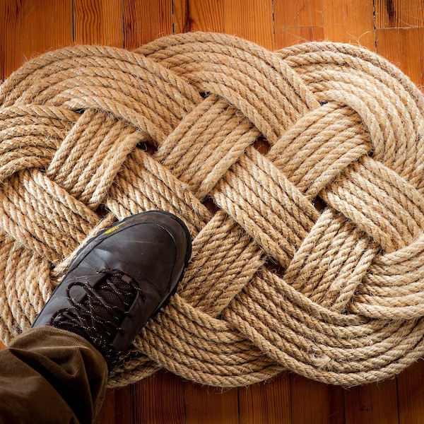 Handmade Ocean Plait Mat 31" x 20" Nautical Doormat - Washable Sisal Hemp Rope Mat - Beach House Doormat - Traditional Outdoor Doormat.