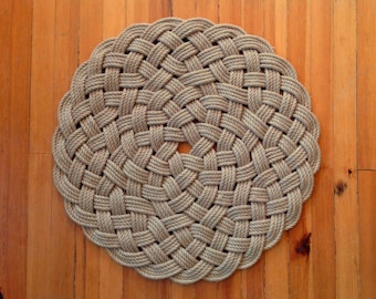 Handmade 31" Turk's Head Weave Rug - Traditional Sailor Knot Arts - Jute Rope Rug - Nautical Unique Rug- Beach House Rug - Bath Mat  -