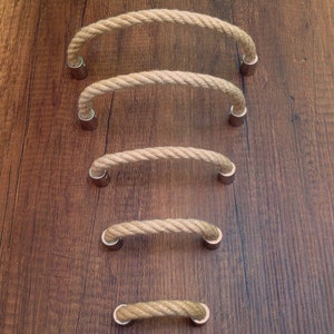 Brass & Jute Rope Drawer Pulls. For Drawers, Doors and Cupboards. Scandinavian Drawer Pulls. Nautical Pulls. Beach Decor. Farmhouse Knobs 6.3" 160mm