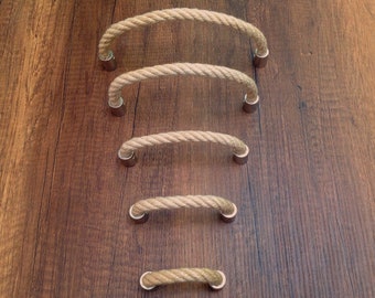 Nautical Jute Rope Drawer Pulls - Brass & Rope Drawer Pulls - Boho Drawer Pulls - Scandinavian Drawer Pulls - Farmhouse Knobs Pulls -
