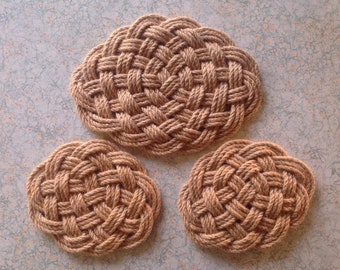 Handmade Rope Trivet Set - Nautical Gifts - Decorative Housewarming Gift - Turks Head Knotted Jute Rope - Mother's Day Gift Trivet Set.