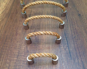 Nautical Sisal Rope Drawer Pulls - For Drawers Doors and Cupboards - Scandinavian Drawer Pulls - Water Resistant Pulls - Brass Drawer Pulls