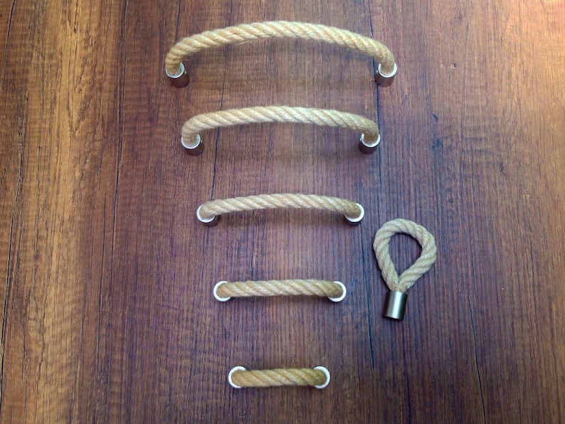 Brass & Jute Rope Drawer Pulls. For Drawers, Doors and Cupboards. Scandinavian Drawer Pulls. Nautical Pulls. Beach Decor. Farmhouse Knobs image 3