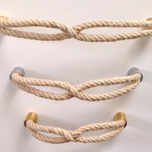 Maniglie per cassetti con nodo in ottone e corda - Stile nautico scandinavo - Maniglie per mobili e cassettiere con decorazioni da spiaggia - Maniglie per cassetti con nodo a maschera uniche -