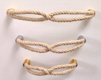 Brass & Rope Knot Drawer Pulls - Nautical Scandinavian Style - Beach Decor Handles for Cabinets, Dressers - Unique Mask Knot Drawer Pulls -