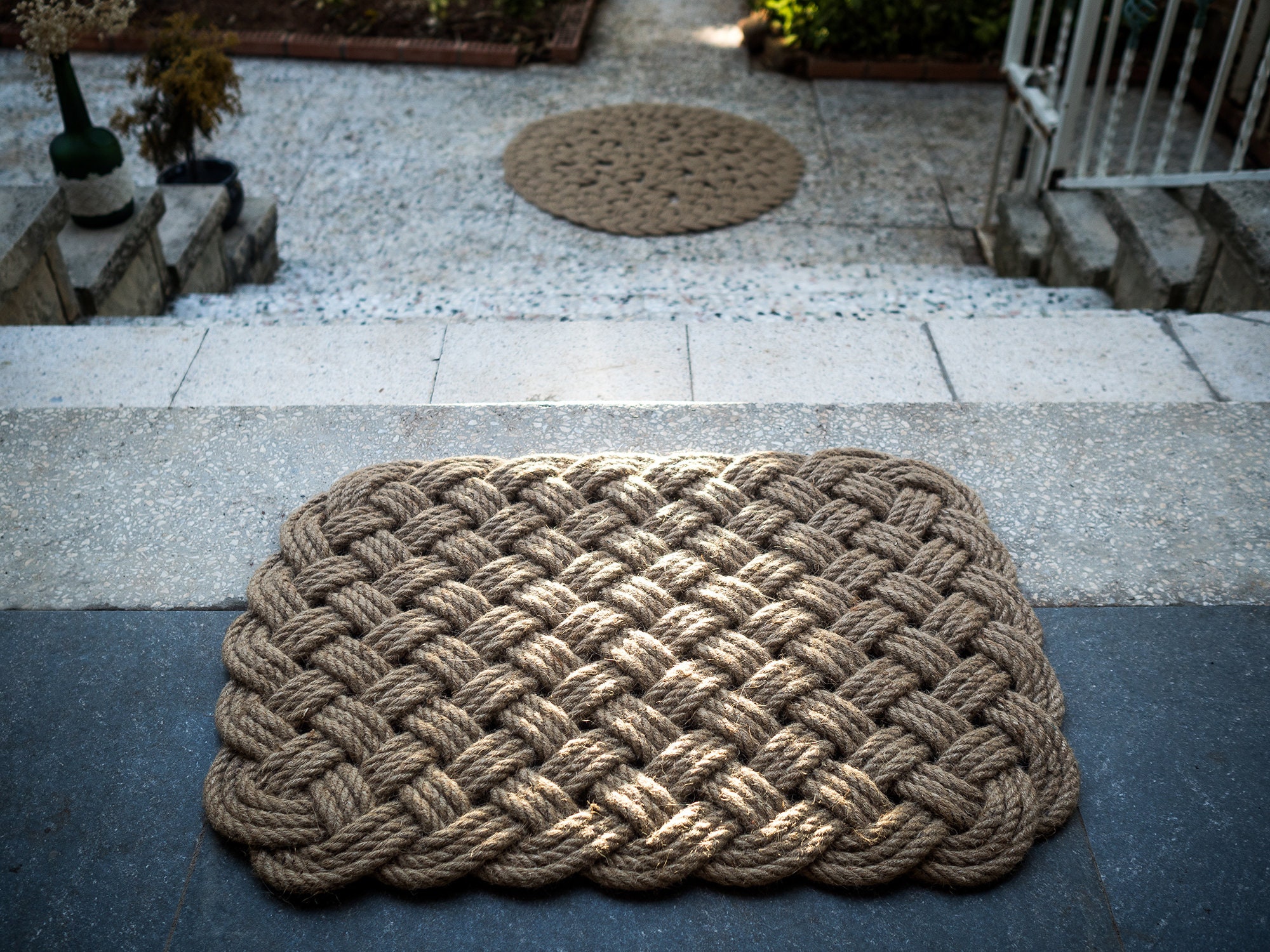 Qabliqo Zerbino Blu A Tema Spiaggia Cm 43,2x76,2: Set Da 2 Tappeti Antiscivolo Per Esterni E Interni, Con Retro In Gomma, Decorazione Nautica E Costiera Per Ingresso.