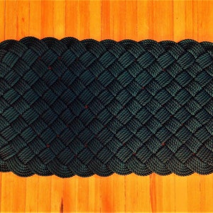 Handmade Nautical Knot Doormat: Large Black Ocean Rug (70&quot; x 30&quot;)