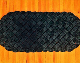 Large 70" x 30" Custom Doormat - Handmade Nautical Ocean Rug - Traditional Sailor Knots - Unique Beach House Rug - Black Carpet 180x75cm