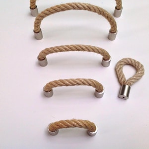 Brass & Jute Rope Drawer Pulls. For Drawers, Doors and Cupboards. Scandinavian Drawer Pulls. Nautical Pulls. Beach Decor. Farmhouse Knobs image 1