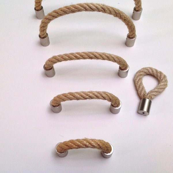 Brass & Jute Rope Drawer Pulls. For Drawers, Doors and Cupboards. Scandinavian Drawer Pulls.  Nautical Pulls. Beach Decor. Farmhouse Knobs