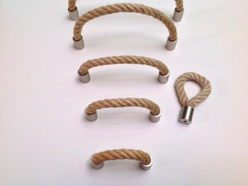 Brass & Jute Rope Drawer Pulls. For Drawers, Doors and Cupboards. Scandinavian Drawer Pulls. Nautical Pulls. Beach Decor. Farmhouse Knobs image 1