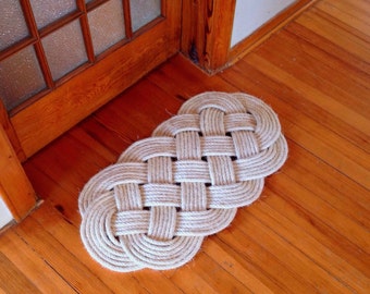 Handmade 32" x 17" Ocean Plait Doormat - Traditional Nautical Mat - Washable Sisal Hemp Rope Mat - Beach House Doormat - Business Doormat