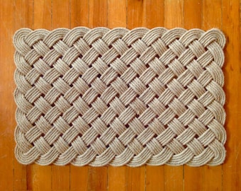 Custom Handmade Thin Mat 12mm Nautical Mat 28" x 14" Traditional Sailor Knot Arts - Jute Rope Rug - Beach House Mat- Nursery Mat 74x46cm
