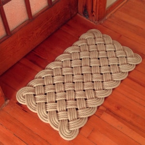Handmade Welcome Doormat 27&quot; x 15&quot; Nautical Jute Rope Mat - Beach House Doormat - Farmhouse Doormat - Traditional Knot Desing Art -